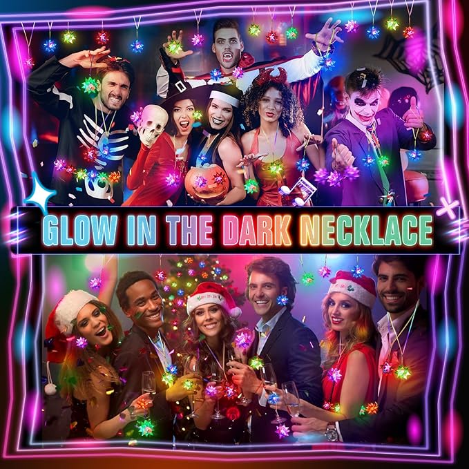 70 PCS Flashing Crystal Star Glow Necklaces Bulk Light up Party Favors, LED Glow in The Dark for Kids Adults Birthday Glow Party Rave Halloween Goodie Bags Filler