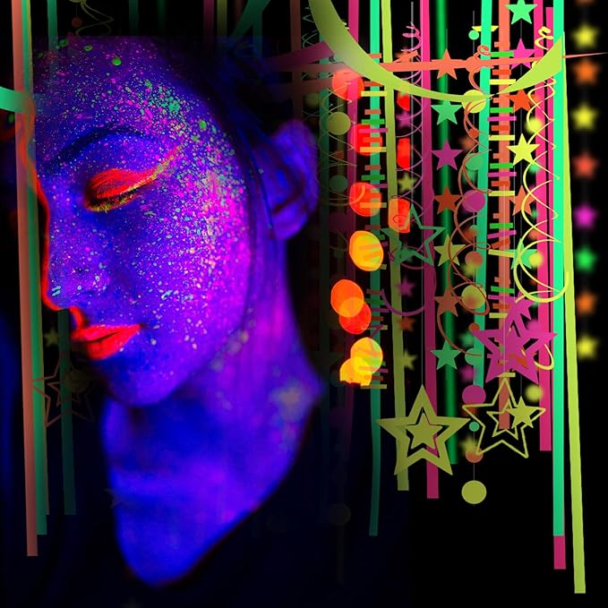 508ft UV Neon Paper Garland Crepe Streamers Glow in The Dark Party Supplies Garland Neon Party Decorations Streamers for Blacklight Reactive Fluorescent Wedding Birthday Party Decorations