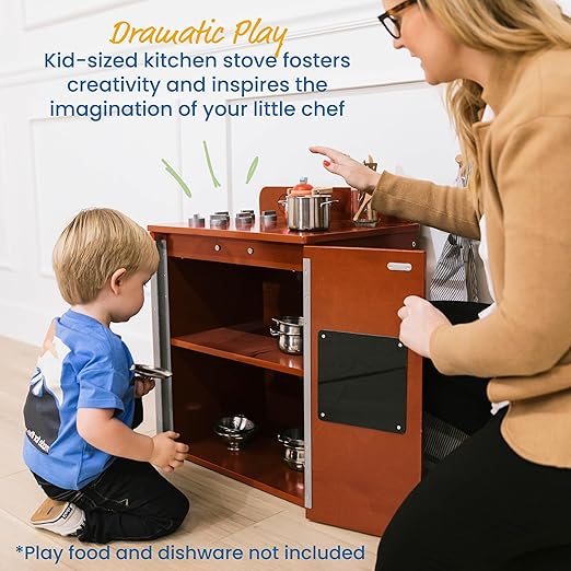 ECR4Kids Play Kitchen Stove, Wooden Playset, Dark Walnut