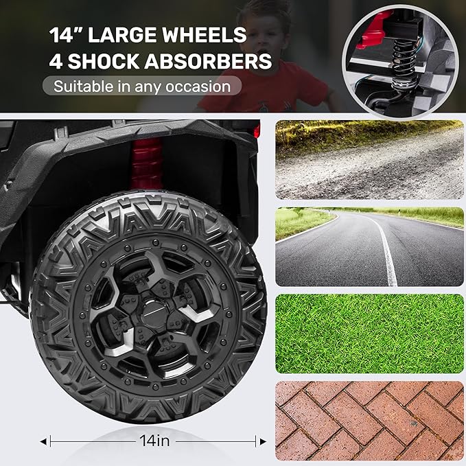 ANPABO 24V 4X4 Ride on Car Truck w/Remote Control, 4WD/2WD Switchable Kids UTV, 19" Spacious Seat, 4 Shock Absorbers, Soft Start, Music Player, Electric Car for Kids Ages 3+(White)