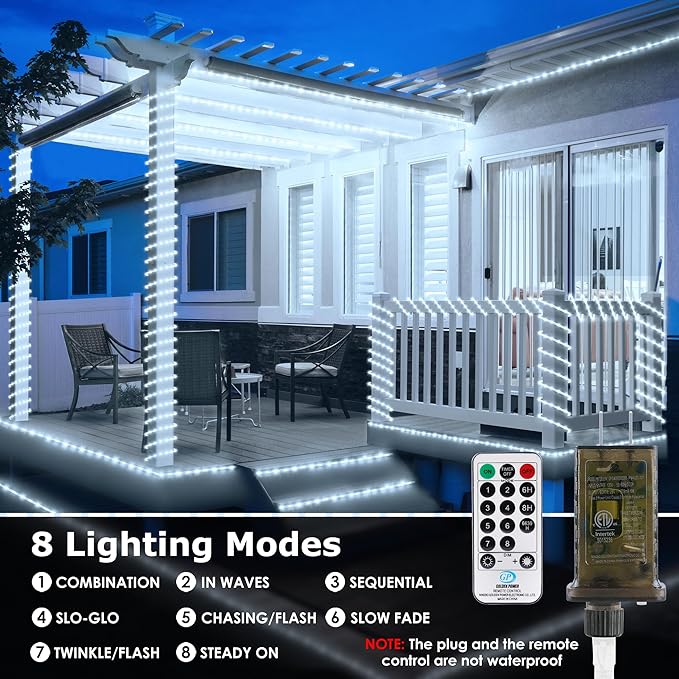 Connectable 66ft 800 LED Rope Lights Outdoor, Cool White Strip Lights Plug in, Outdoor String Lights Waterproof Decorative Lighting for Deck Patio Yard Garden Pathway Pool Camping Room Indoor Décor