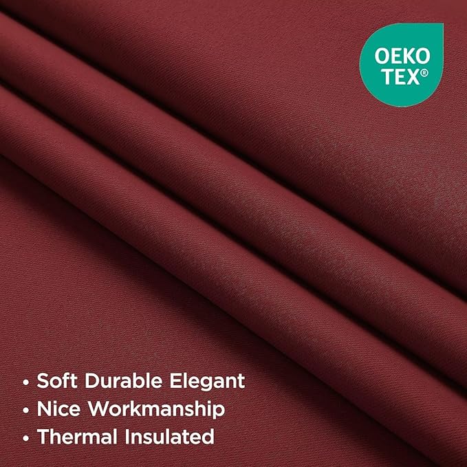 Joydeco Blackout Curtains 96 Inches Long for Bedroom, Thermal Insulated Black Out Curtains 2 Panels Set, Room Darkening Drapes for Living Room Window (W52 x L96 Inch, Burgundy Red)