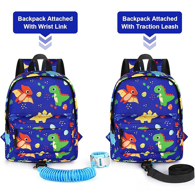 Accmor Toddler Backpack Leash Harness, Cute Kids Backpack with Anti Lost Wrist Link, Child Backpack Leash Baby Walking Harness Bag for Outdoor Travel, Mini Dinosaur Backpack Tether for Boys