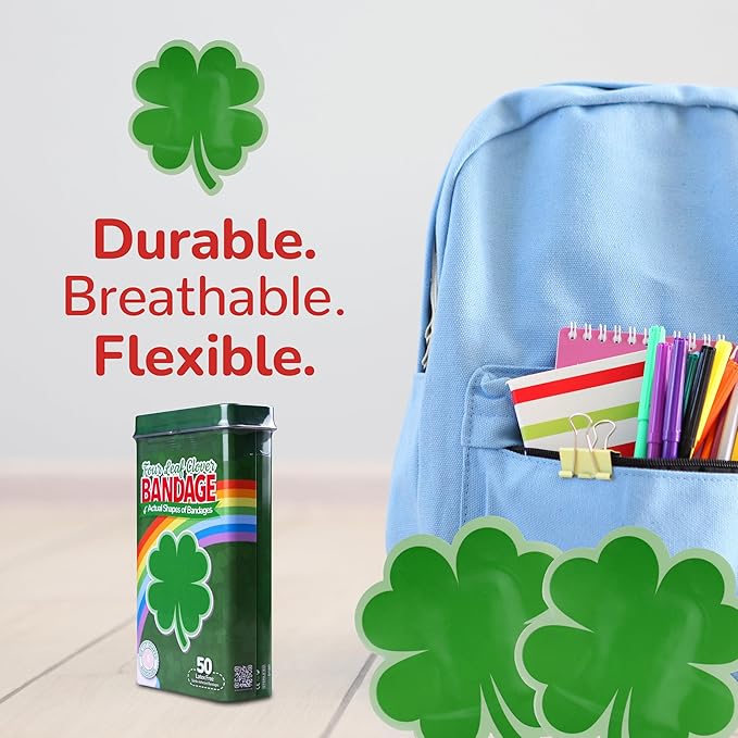BioSwiss Bandages, 4 Leaf Clover Shaped Self Adhesive Bandage, Latex Free Wound Care, Fun First Aid Kit Supplies for Kids and Adults, 50 Count