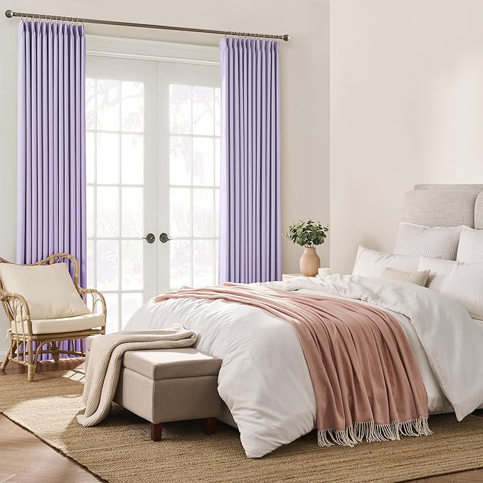 KEQIAOSUOCAI Lilac Blackout Curtain Drapes Pleated with Hooks,Thermal Insulated Solid Drapes Light Blocking Window Treatment for Bedroom Living Room(Lavender, 2 Panels, W40 x L102)