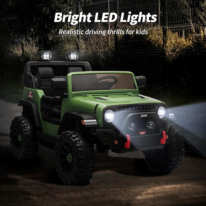 2 Seater Ride on Car Truck, 12V Kids Electric Ride on Toy for Big Kids Age 3-8 w/Remote Control- Army Green