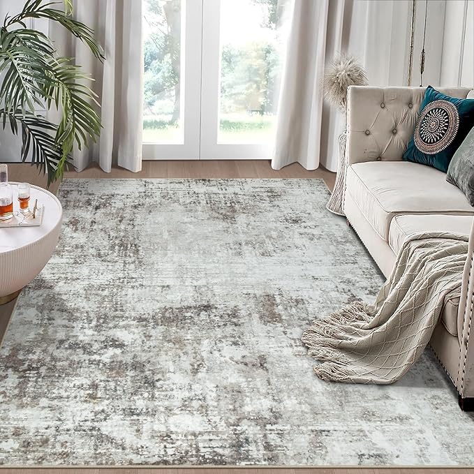 6x9 Area Rugs for Living Room Rug Washable: Modern Rug for Dining Room Bedroom Carpet Non Slip Low Pile 6 by 9 Indoor Abstract Nursery Home Office Brown Grey