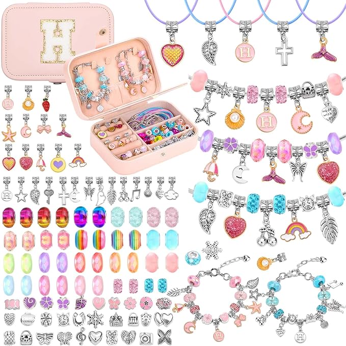 Bracelet Making Kit for Girls with Bracelet Box Charm Beads Pendants for Jewelry Making Craft Kit for Teen Girls Age 8-12 Kids Gifts Toys Birthday Valentine Christmas