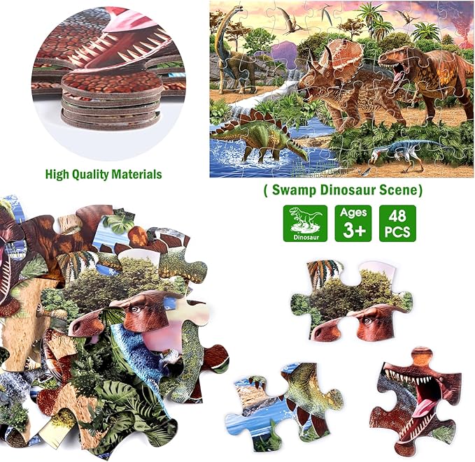 Jumbo Floor Puzzle for Kids,48 Piece Dinosaur Large Jigsaw Puzzles for Toddlers Ages 3-5,Children Learning Preschool Educational Dinosaur Toys,Christmas Birthday Gifts for Boys Girls Ages 4-8