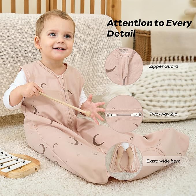 JELLYMONI Baby Sleep Sack 6-12 Months, 100% Cotton 3 Pack 0.5 TOG Baby Wearable Blanket Infant Sleep Sack with 2-Way Zipper Newborn Sleep Sacks