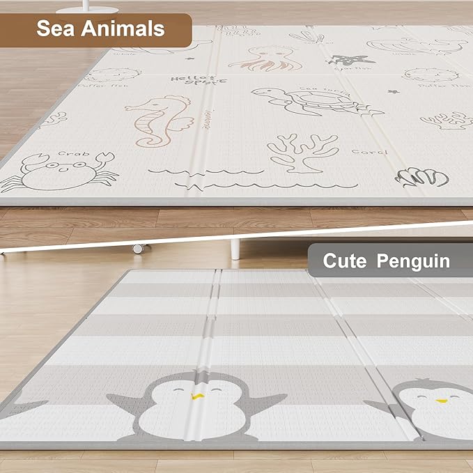 79x71 Foldable Play Mat for Baby, Extra Large Foam Play Mat Tummy Time and Crawling Mat, Waterproof & Anti-Slip Reversible Portable Baby Floor Mat for Infant, Toddler