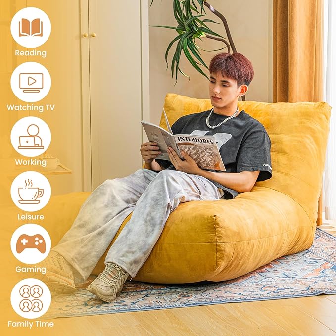 Bean Bag Chair Lazy Bean Bag Sofa, Floor Beanbag Chairs with Stuffed High-Density Foam, Memory Foam Bean Bag Sofa for Living Room, Bedroom and Office