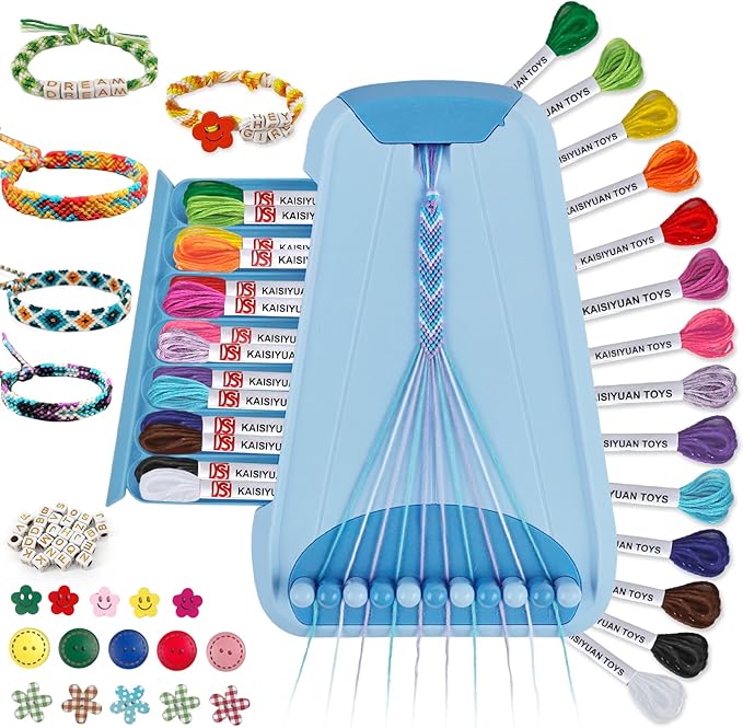 Arts and Crafts for Kids Ages 8-12,Friendship Bracelet Making Kit for Girl,Kids Jewelry Making Kit with 28 Pre-Cut Threads,Christmas Birthday Gifts for Ages 6 7 8 9 10 11 12 Year Old Light Blue