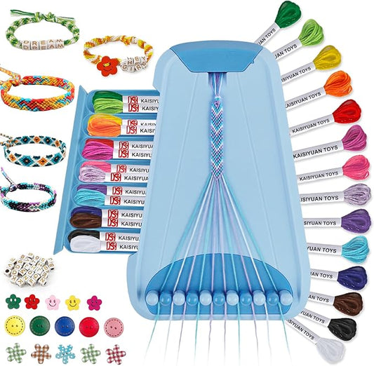 Arts and Crafts for Kids Ages 8-12,Friendship Bracelet Making Kit for Girl,Kids Jewelry Making Kit with 28 Pre-Cut Threads,Christmas Birthday Gifts for Ages 6 7 8 9 10 11 12 Year Old Light Blue