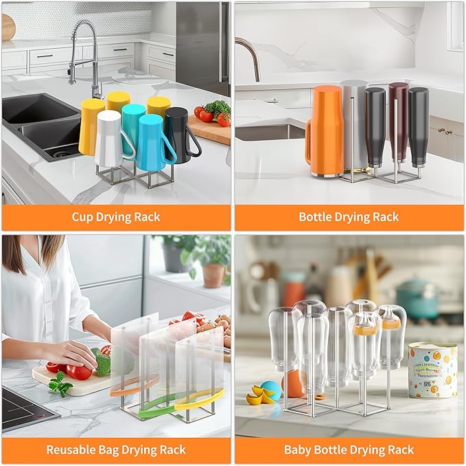Foldable Bottle Drying Rack, Baby Bottle Drying Rack, Collapsible Cup Draining Holder, Retractable Reusable Storage Bag Dryer with Non-Slip Bottom - Stainless Steels