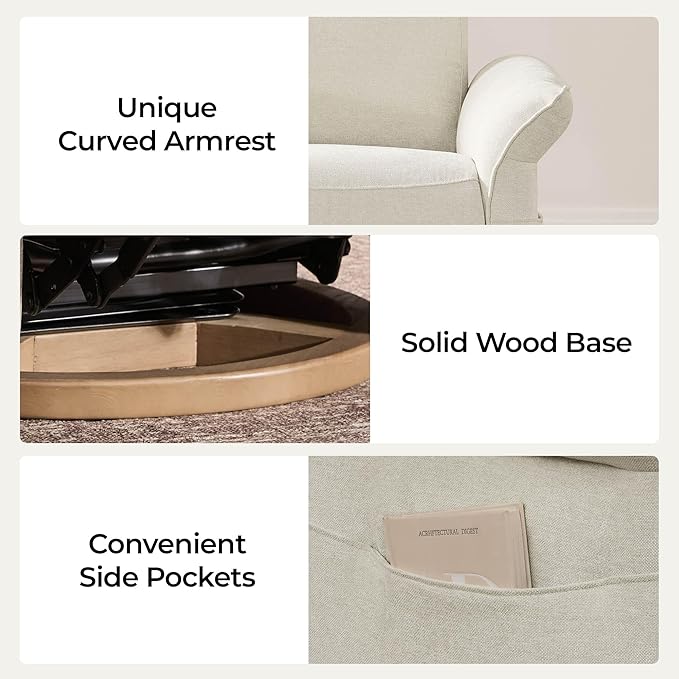 CHITA Power Recliner Chair, Electric Triple-Motor Swivel Glider Nursery Rocking Chair with Adjustable Power Headrest and Lumbar Support, GREENGARD Gold Certified, Solid Wood Base, Linen