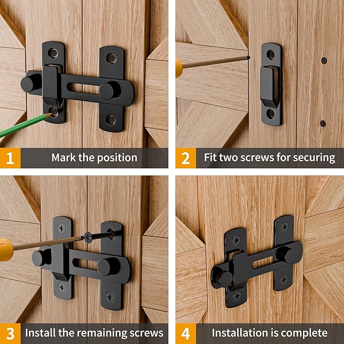 2PCS 180 Degree Matte Black Bifold Latch Flip Sliding Barn Door Latches, Gate Latch for Barn Door, Sliding Door, Pet Door, Garage, Bathroom, Window, Outdoor