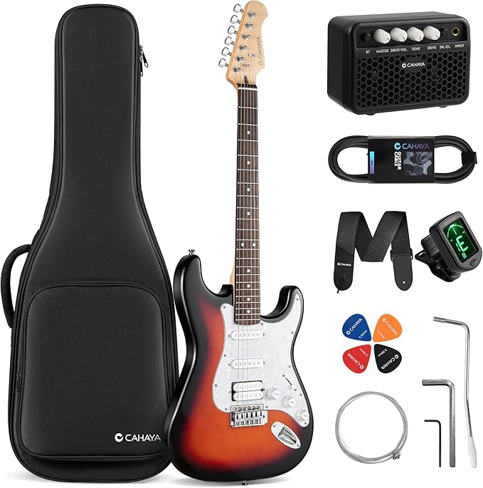 CAHAYA Electric Guitar Kit 39in - Full Size Electric Guitar Kit for Beginner Starter Poplar Solid Body with 10W Amplifier, Gig Bag, Strap, Tuner, Cable, String, Picks