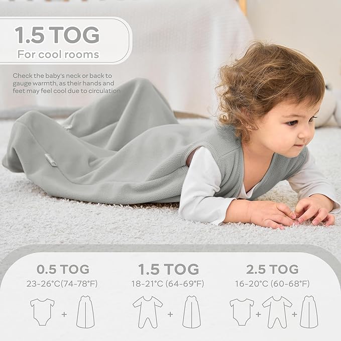 JELLYMONI Fleece Baby Sleep Sack 0-6 Months, 2 Pack 1.5 TOG Baby Wearable Blanket Winter Infant Sleep Sack with 2-Way Zipper, Warm Toddler Sleep Sack