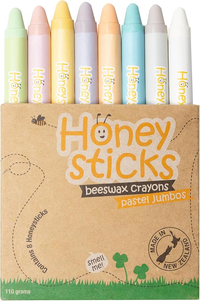 Honeysticks Jumbo Crayons (8 Pack) - Pastel Colored Non Toxic Crayons - 100% Pure Beeswax and Food Grade Colors - Large, Easy to Hold and Use - Preschool Art Supplies for Toddlers/Kids 3-5, 4-8