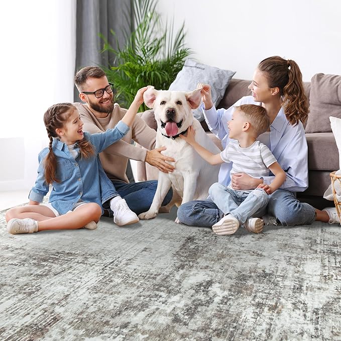 8x10 Area Rugs for Living Room Rug Washable: Modern Large Rug for Dining Room Bedroom Carpet Non Slip 8 by 10 Indoor Abstract Nursery Home Office Brown Grey