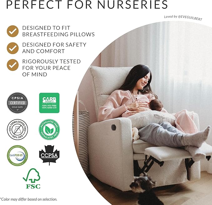 Jaymar Arya Modern Nursery Glider Recliner Chair – Cozy Nursing Chair with 360° Swivel for New Parents, Gentle Motion, Compact Design, High Back & Low Armrests, Canadian Made (Ivory/Nubia Fabric)
