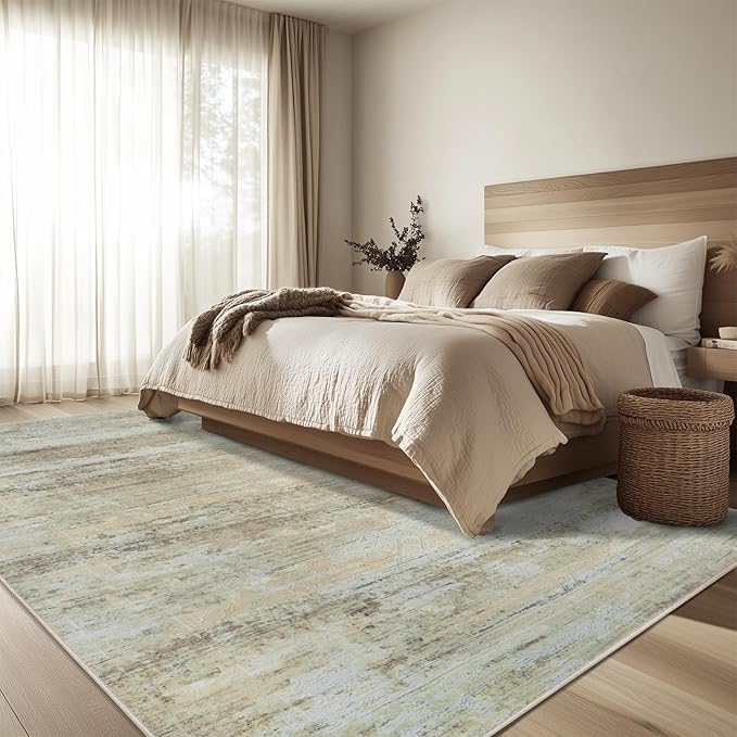 9x12 Area Rug Living Room Rugs - Washable Rug Large Modern Abstract Soft Thin Carpets Indoor Floor No Slip Vintage Carpet for Bedroom Under Dining Table Nursery Home Office Decor Brown