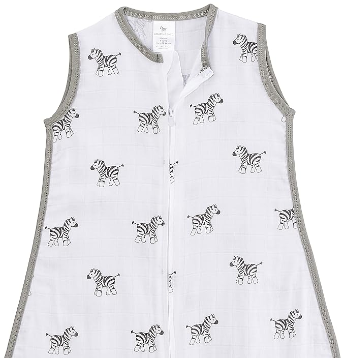 Amazing Baby Cotton Muslin Sleeping Sack, For Baby Boy or Girl, Wearable Blanket with 2-way Zipper, Zebras, Black, Medium (6-12 Month)