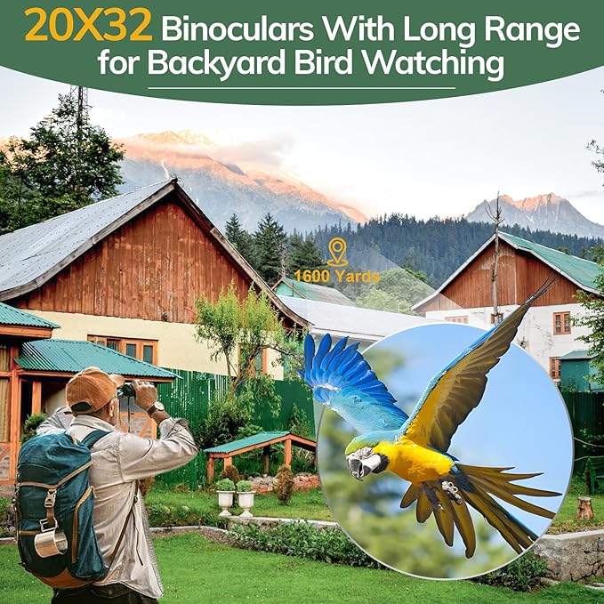 Compact Binoculars for Adults High Powered - OPAITA 20x32 Small Binoculars for Adults Kids with Low Light Vision for Hunting Cruise Ship Travel Concert Hiking