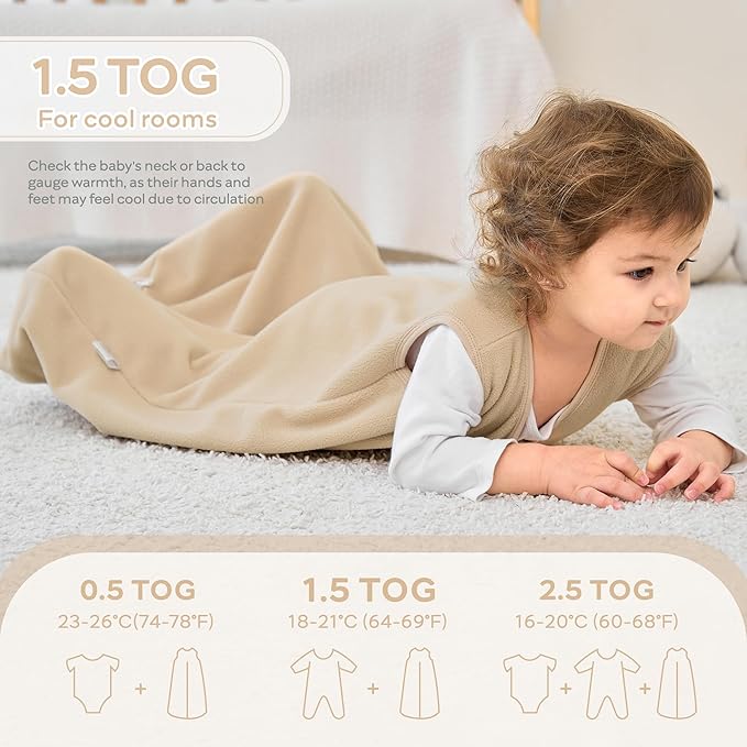 JELLYMONI Fleece Baby Sleep Sack 6-12 Months, 2 Pack 1.5 TOG Baby Wearable Blanket Winter Infant Sleeping sack with 2-Way Zipper, Warm Toddler Sleep Sack