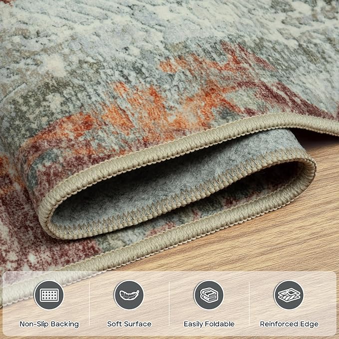 10x14 Area Rugs Large Living Room Rug Washable: Modern Abstract Rug Indoor Modern Carpet Non Slip for Dining Room Bedroom Nursery Home Office Red Brown