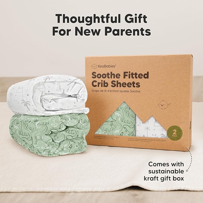 KeaBabies 2-Pack Organic Crib Sheets for Boys, Girls - 52x28 Fitted Crib Mattress Sheet Neutral, Breathable Jersey Cotton Cover for Baby Bed, Toddler Mattress, Soft & Cute Prints (DinoDood)