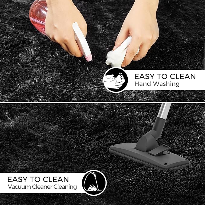 5X8 Ultra Soft Rug for Living Room, Fluffy Shag Area Rug for Bedroom, Modern Shaggy Carpets Fuzzy Rug for Teens Dorm Nursery Home Decor Aesthetic, Upgrade Anti-Skid Durable, Black