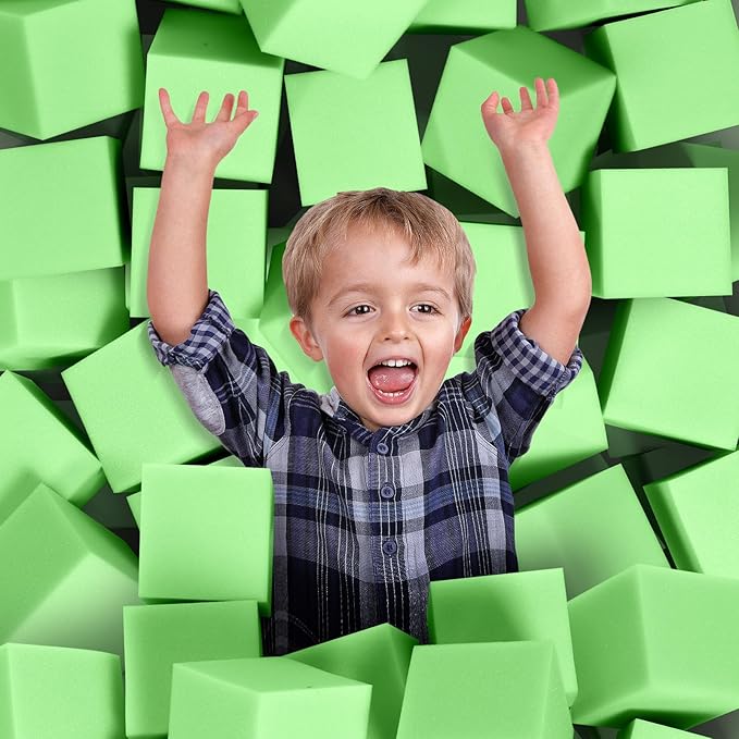 Foam Pit Cubes, 24 PCS 5 Inches Gymnastics Foam Blocks Trampoline Blocks, Multi-Sport Protective Padding for Freerunning, Trampoline, Parkour, Skate Parks & BMX - Green