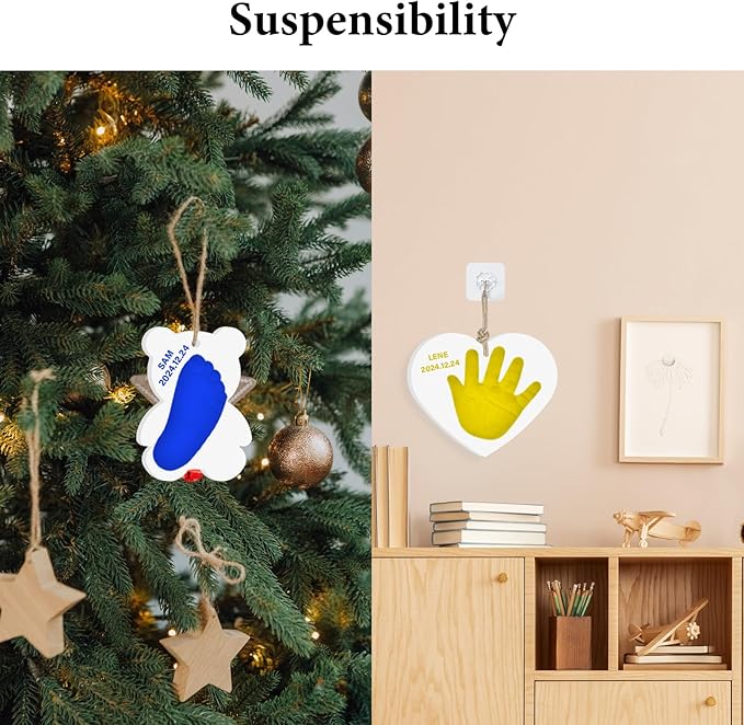 Baby Handprint Footprint Keepsake Ornament Kit, Personalized Baby Foot Printing Kit for Newborn Clay Impression Handmade DIY Imagination to Create