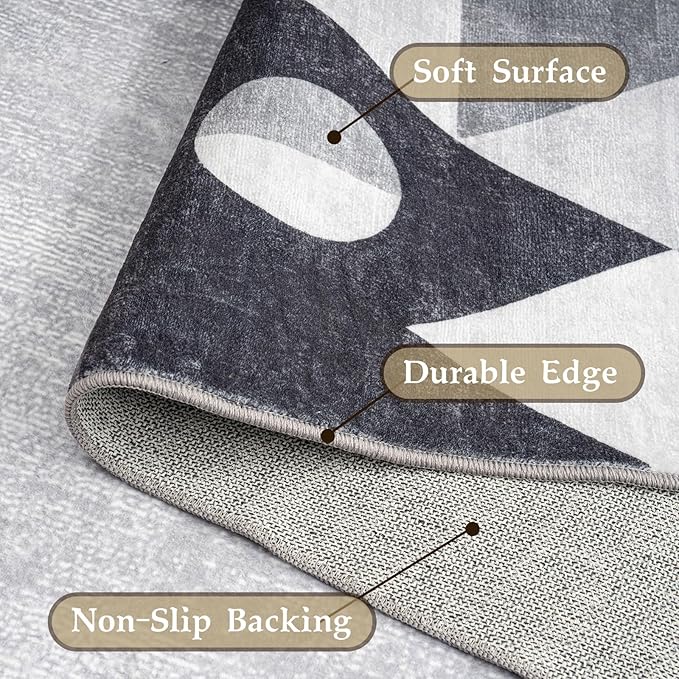 HOMFINE Washable Modern Area Rug - Geometric Style 9x12 Rugs for Living Room, Bedroom, Machine Washable Rug Soft Non Slip Non Shedding Area Rug - Grey, 9'x12'