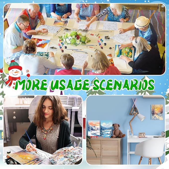 Blosssound 10 Set Pre Printed Canvas Pre Drawn Canvas Painting with Easel Kits 5" x 7" Outline Painting Panels for Beginners, DIY Craft Project, Party Favor, Home Decors(Four Seasons)