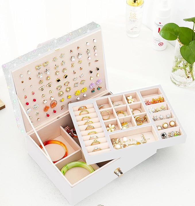Jewelry Box for Earrings for Girls Jewelry Organizer Box Earring Holder Organizer for Girls Earring Box Girls Jewelry Box Stud Earring Organizer for Girls Earring Jewelry Boxes for Women Bling