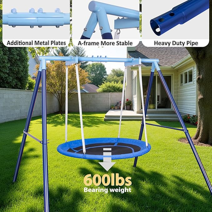 50-Inch Saucer Swing for Kids & Adults - Heavy-Duty 600 lbs Capacity, Indoor & Outdoor Use, Easy Assembly, for Outdoor Fun & Autism Relaxation