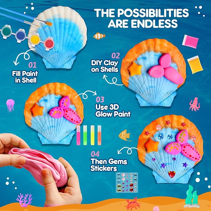 EPUMP Shell Painting Kit for Kids - Glow in The Dark Arts and Crafts Supplies Kits for Girls Boys - Kids Activities Creative Art Set Birthday Gifts DIY Paint Toys for Age 6 7 8 9 10 11 12 Years Old