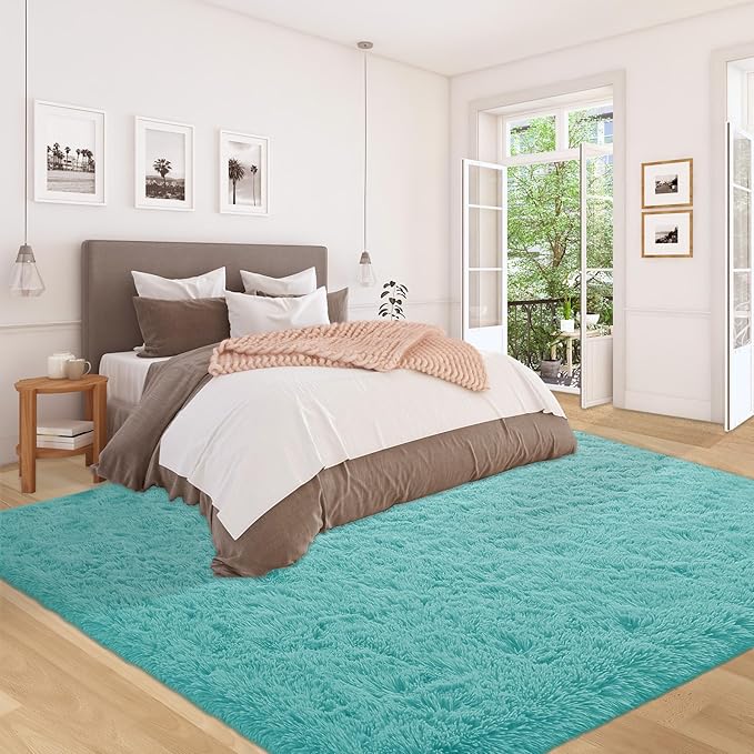 5x7 Area Rug for Living Room: Fluffy Shag Soft Washable Rugs Fuzzy Plush Indoor Carpet for Bedroom Nursery Playroom Dorm Kids Girls Boys Room (Teal Blue, 5'x7')