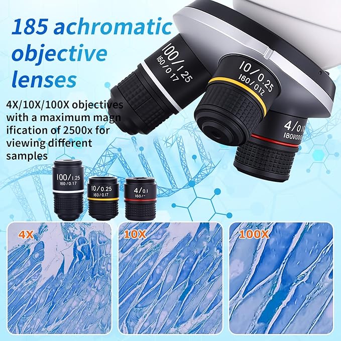 Binocular Microscope Magnification 40X-2500X, WF10x and WF25x Eyepieces, Dual LED Illumination, Suitable for Schools Home Labs Educational Adult Microscope