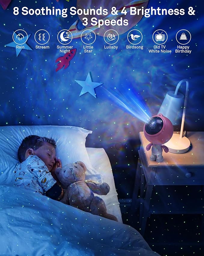 AIRIVO Astronaut Galaxy Projector, Star Projector for Bedroom, Robot Galaxy Projector Night Light for Kids, Bluetooth Speaker Ceiling Projector, Room Decor Gifts for Adults, Teens, Christmas
