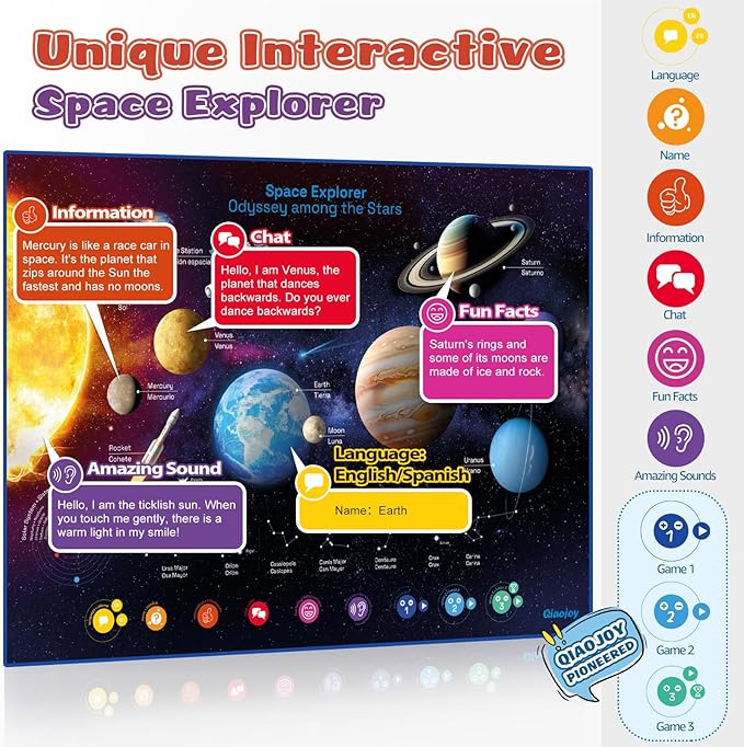 Bilingual Interactive Solar System Poster for Kids – Educational Talking Space Poster for Kids Aged 3-12, STEM Learning Toy, Ideal for Classroom & Home, Space-Themed Wall Decor