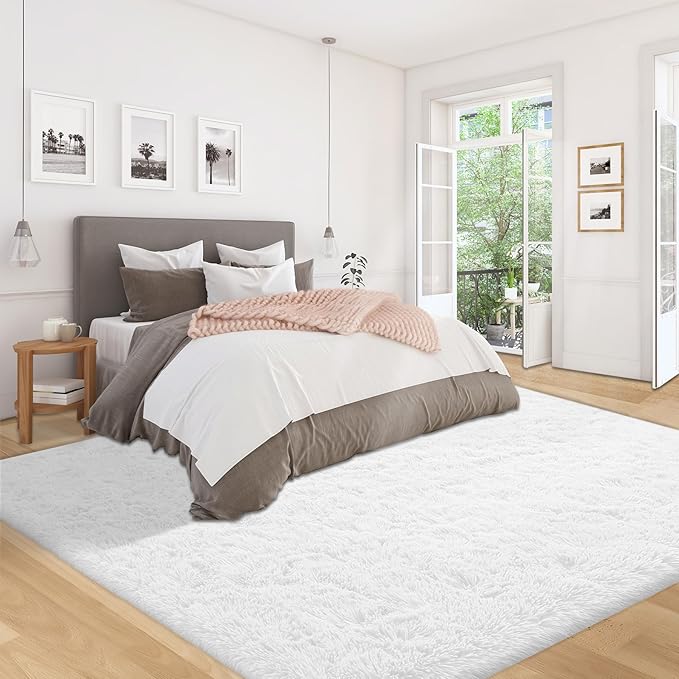 5x7 Area Rug for Living Room: Fluffy Shag Soft Washable Rugs Fuzzy Plush Indoor Carpet for Bedroom Nursery Playroom Dorm Kids Girls Boys Room (White, 5'x7')