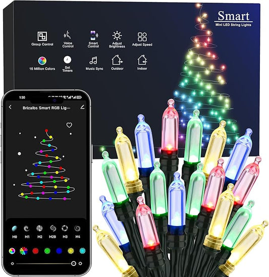 Brizled Smart Christmas Lights, 65ft 198 LED Color Changing Mini Lights, WiFi APP Controlled Xmas Tree Light, Dimmable Christmas Light Work with Alexa Google Home for Indoor Outdoor Year-Round Decor
