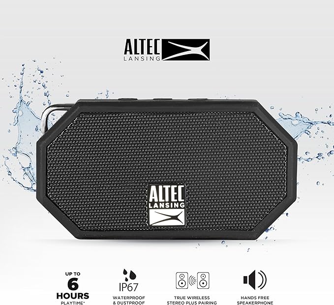 Altec Lansing Mini H2O - Waterproof Bluetooth Speaker, IP67 Certified & Floats in Water, Compact & Portable Speaker for Hiking, Camping, Pool, and Beach,Black