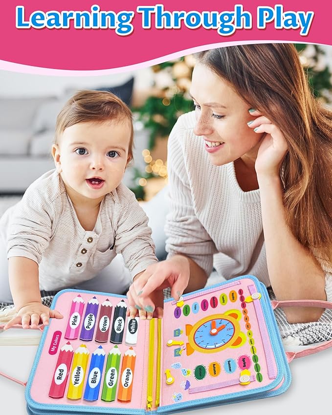 Exorany Busy Board Montessori Toys for Toddler Girl & Boy Birthday Gifts, Busy Book Learning Sensory Toys for Toddlers, Toddler Travel Toy Educational Activities Learn Fine Motor Skills