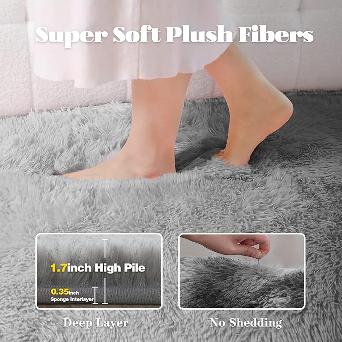 5x8 Area Rug for Living Room: Fluffy Shag Soft Washable Rugs Fuzzy Plush Indoor Carpet for Bedroom Nursery Playroom Dorm Kids Girls Boys Room (Dark Grey, 5'x8')