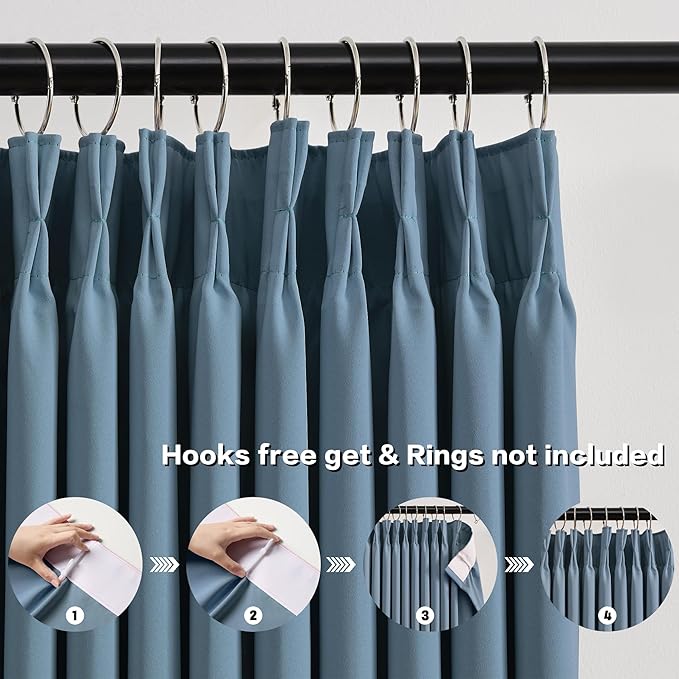 KEQIAOSUOCAI Dusty Blue Pleat Wide Width Drapes 80 x 108 inch Long 2 Panels - Thermal Insulated Room Divider Curtains for Bedroom/Living Room/Patio, Pinch Pleated Curtain Panel with Hooks